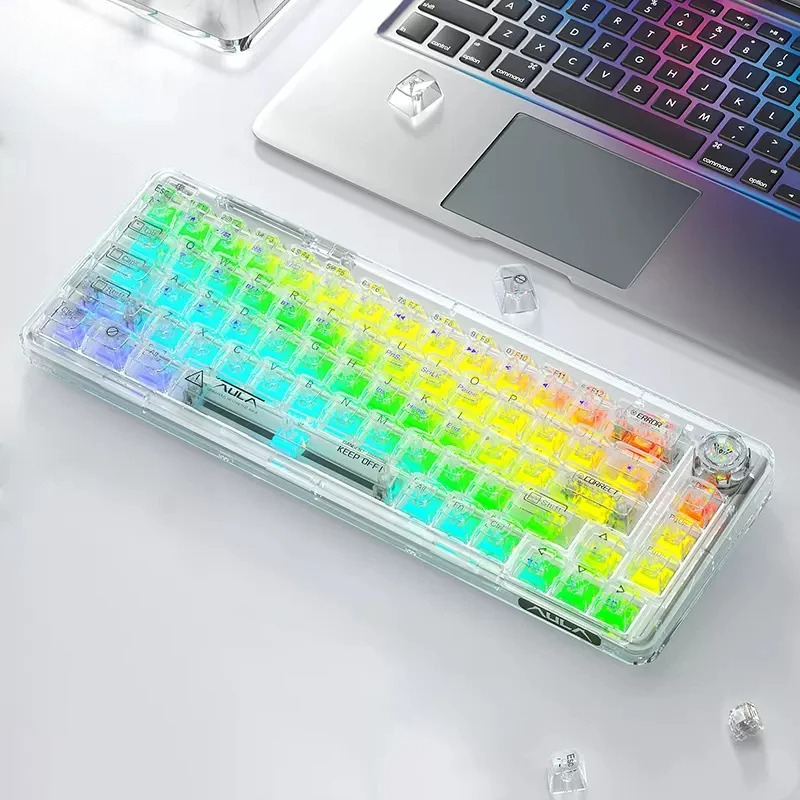 Keyboard Gaming Mac - Teclado mecánico inalámbrico transparente compacto F68